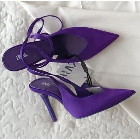 RARE!!! ZARA Strappy Satin Pointed Heels NWT 💜 - Picture 9 of 16